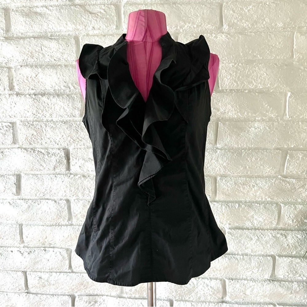 Express Design Studio Black Ruffled Blouse Sz M  T99